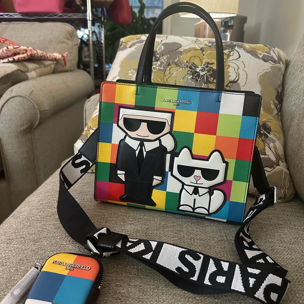 Karl Lagerfeld Paris Maybelle Rainbow Tote Crossbody Bag NWT With Pouch - Picture 14 of 15